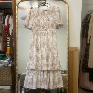 Polagram Cream Flutter Sleeve Midi Dress